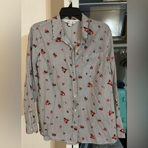 Xl old navy floral striped long sleeve button down shirt